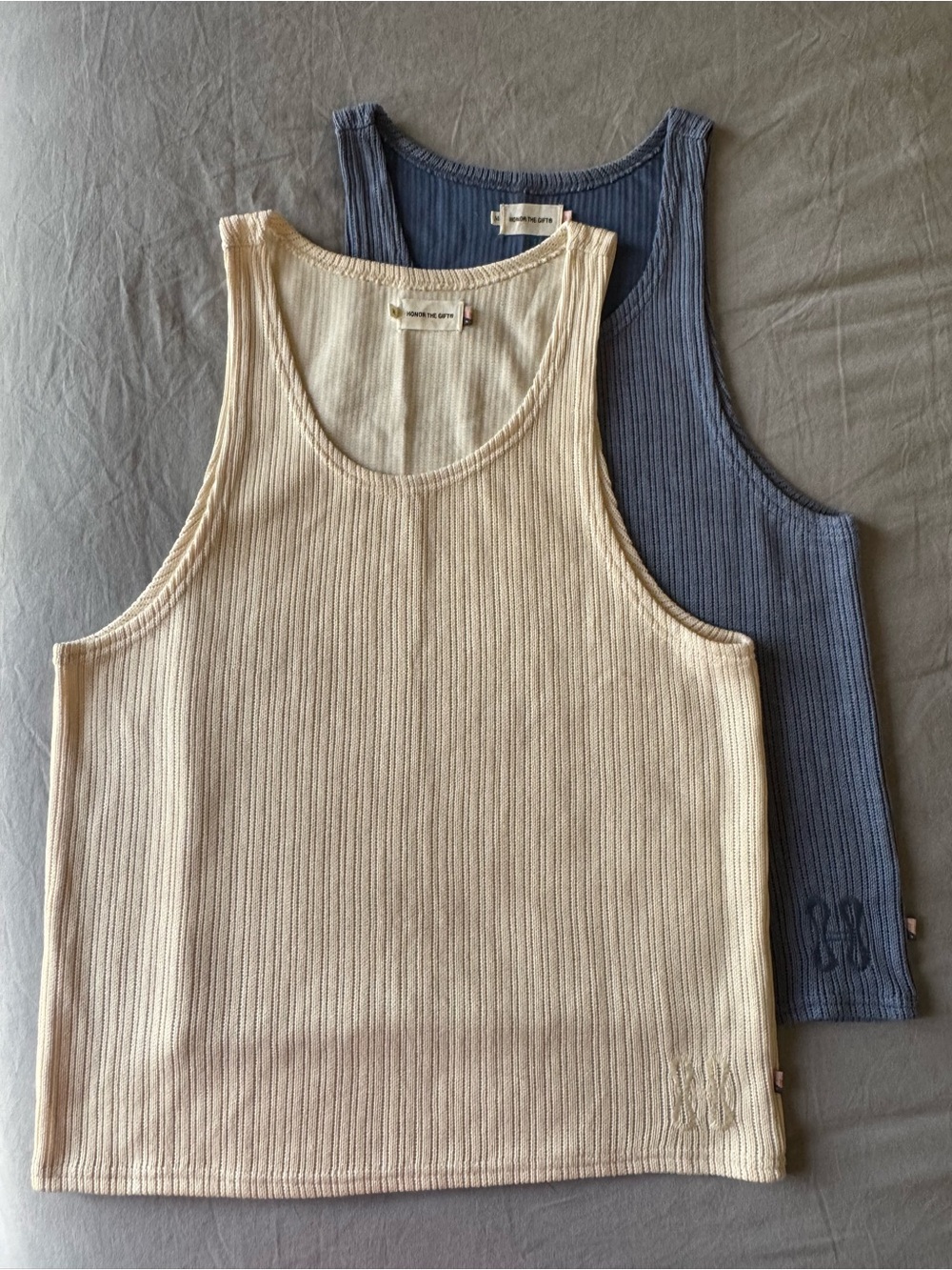 Honor the Gift- Ribbed Cream & Dusty Blue Tank Tops - Double Pack